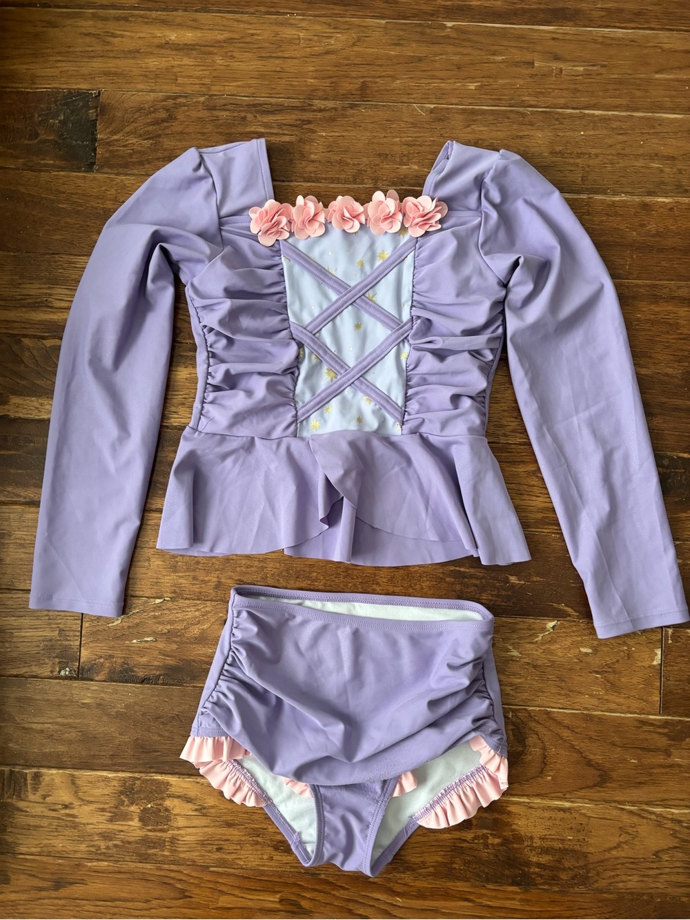 Rufflebutts Size 10 Disney Princess Purple Long Sleeve Rashguard Two Piece Swim